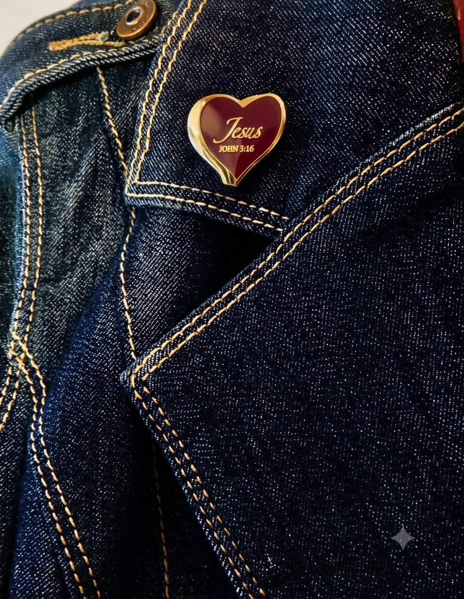 Jesus "John 3:16" Heart Lapel Pin – Gold Metallic Finish