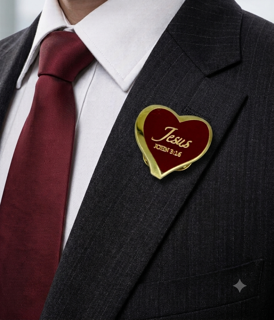 Jesus "John 3:16" Heart Lapel Pin – Gold Metallic Finish
